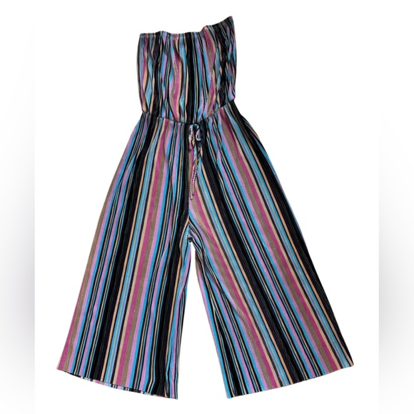 Blue Blush Pants - Blue Blush Women's Wide Leg Striped Jumpsuit Size Medium